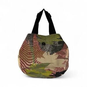 Kipling Ryne Foliage Print Large Cotton Canvas Circular Tote Bag & Pouch